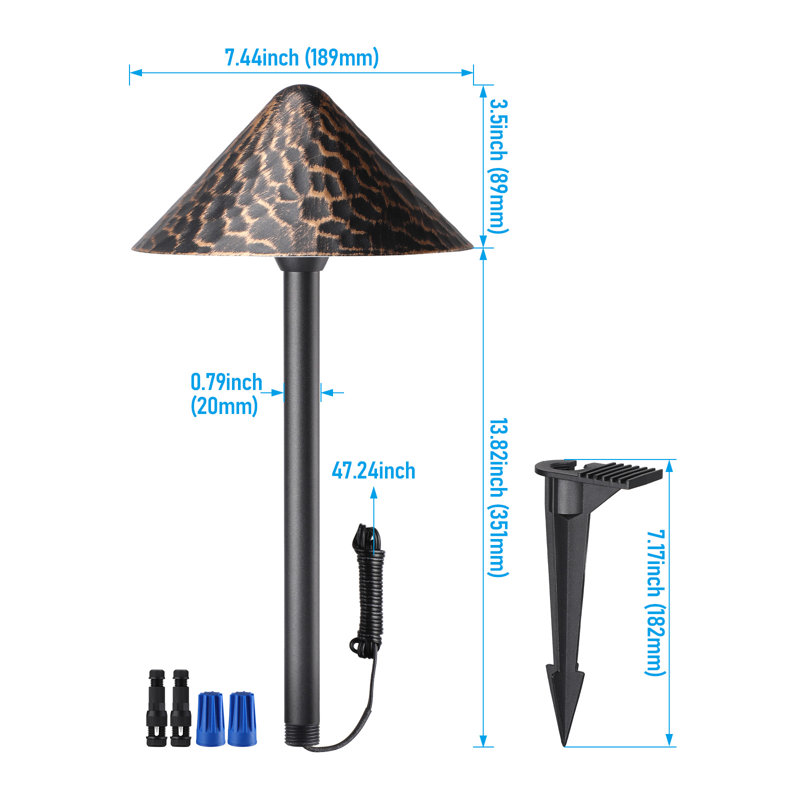 Low Voltage LED Landscape Path Light, 12-24V AC/DC, 5CCT Golden Texture Vintage Pathway Light, Gold