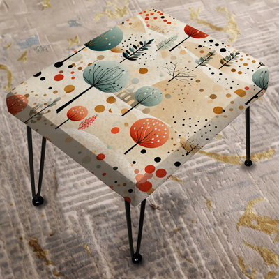Grey And Coral Polka Dot Retro Landscape - Polka Dots Rectangle Ottoman