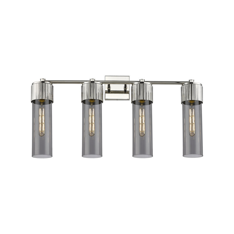 Luminaire de meuble-lavabo mural 4 po 12 po Bolivar - Finition nickel poli - Abat-jour verre fumé clair, Fumée, Nickel poli