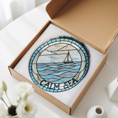 12"H Sailboat Ocean Stained Glass Window Panel