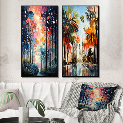 Palmiers - ensemble de 2 décorations murales - art floral imprimé pour la décoration intérieure