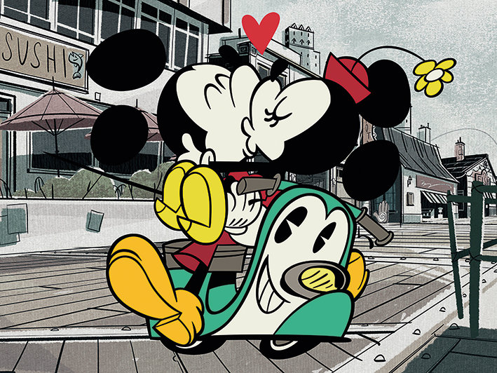 Mickey Shorts Mickey And Minnie Graphic Art Print on Canvas, 60cm H x 80cm W x 3.8cm D