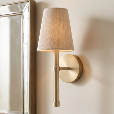 5" W x 14" H 1-Light Wallchiere Sconce in Matte Brass with Tapered Bleached Natural Rope Shade