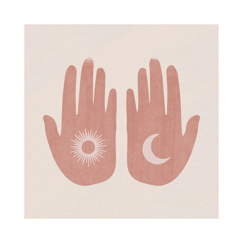 Soleil, lune, mains - impression d'art graphique, H 26 po x l 26 po x P 1,5 po, Toile tendue, Pas de tapis