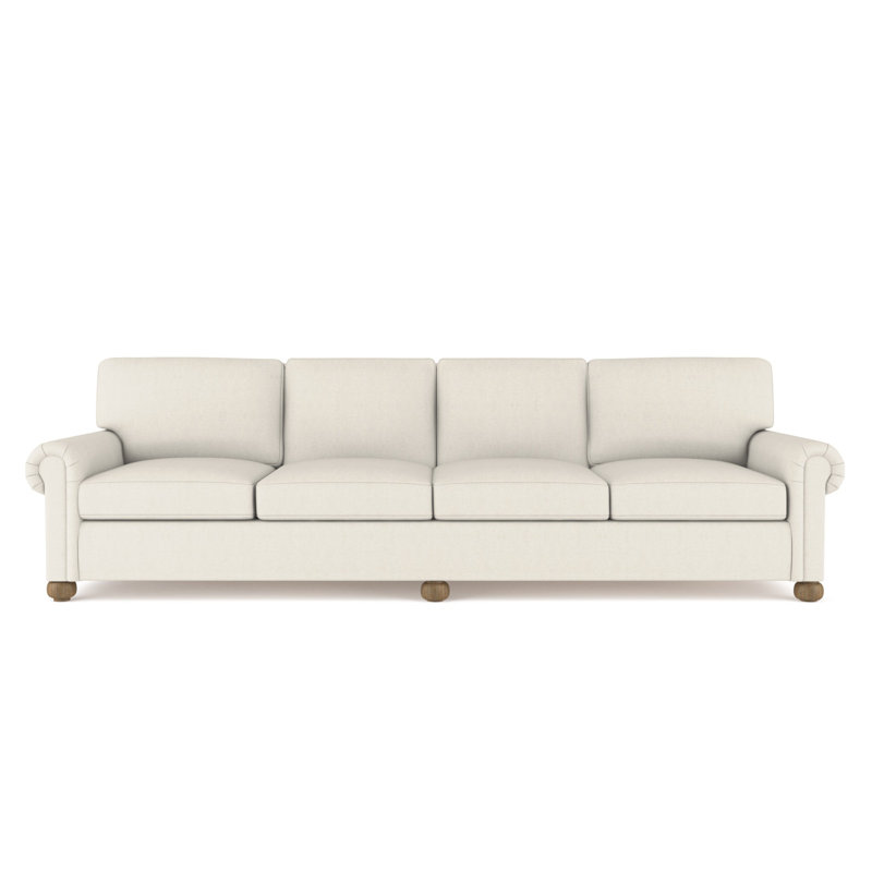 Leroy Rolled Panel-Arm Extra Long Sofa with Bun Feet, 36" H x 120" W x 49" D, Vintage Leather Graphite, Weathered