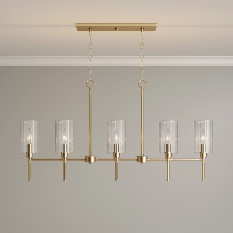  5 - Light Kitchen Island Classic / Traditional Chandelier with Clear Beveled Glass, Modern Gold