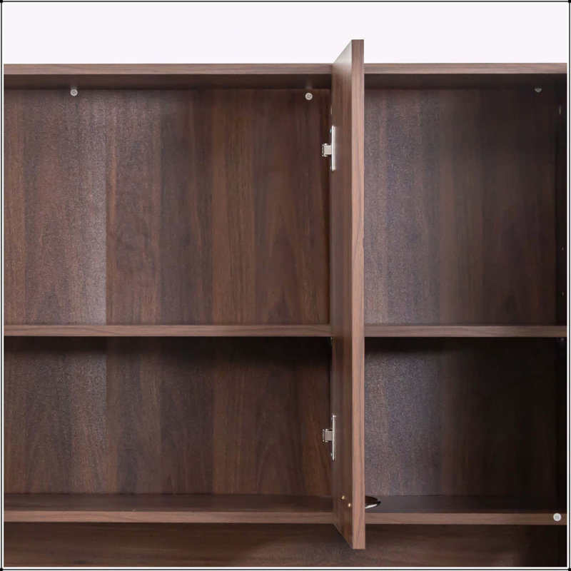 Armoire polyvalente à 6 portes et 1 tiroir avec tablettes ouvertes pour la chambre à coucher, Noyer