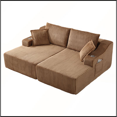 83'' Oversized Double Chaise Lounge Boneless Lounge Couch Sofa Bed with Deep Seat 6 Pillows