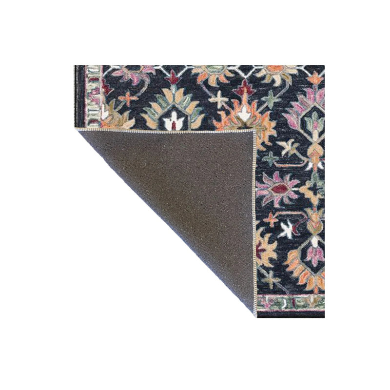 Black Tone Floral Knotted Woven Base Washable Rug, Rectangle 2'4" x 4'