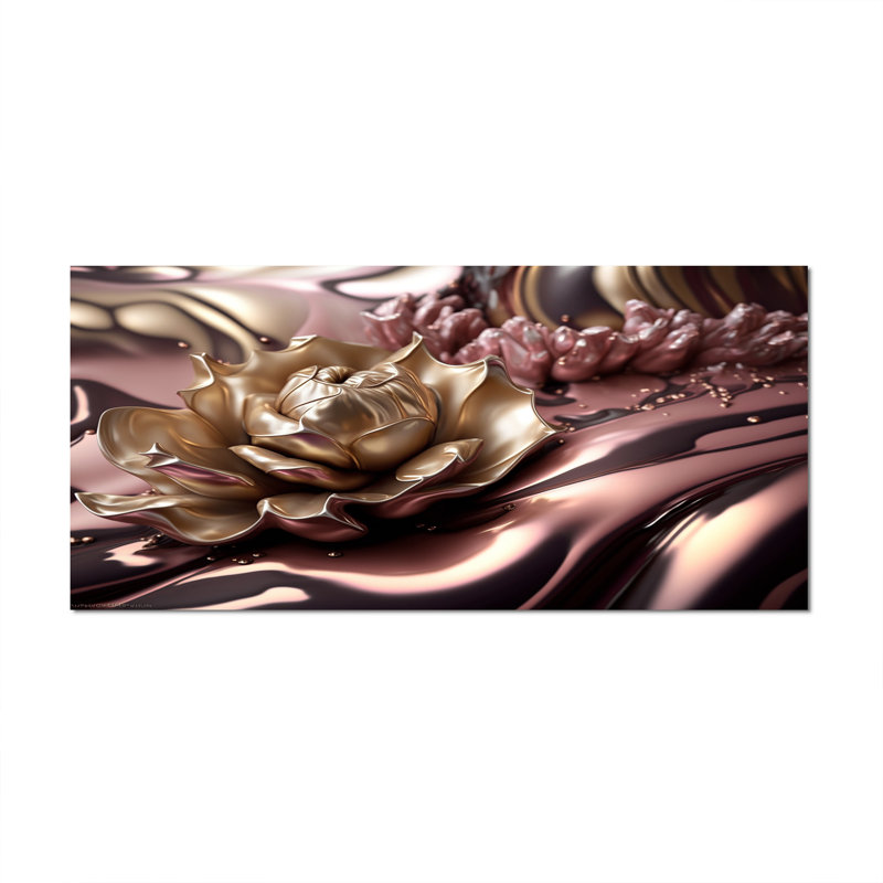 Rose et doré fleurs glamour V - art mural floral grand, Toile tendue, 12" H x 20" W