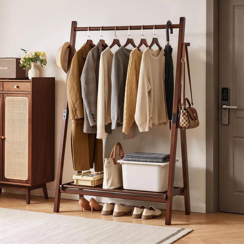 39.37 " Solid Wood Clothing Rack, Bois brun foncé