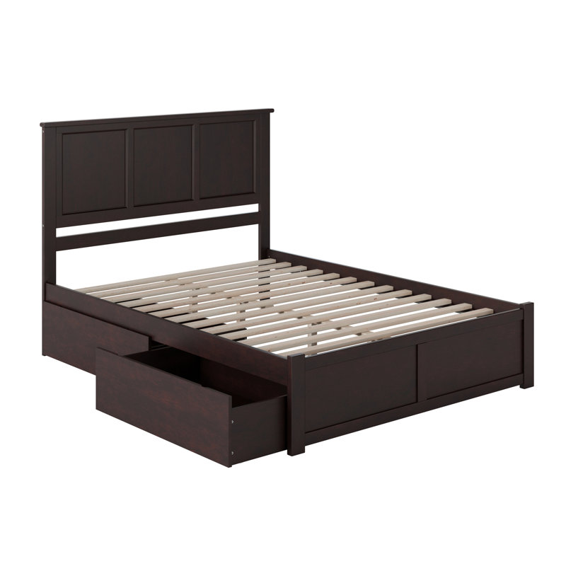 Lit plateforme en bois massif avec pied de lit et tiroirs de rangement Bushey