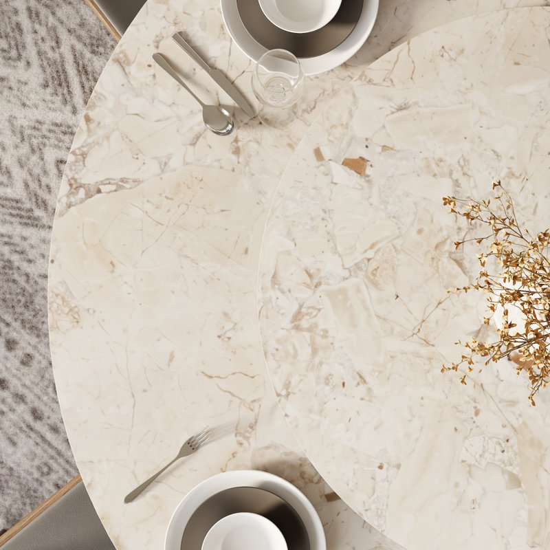 Amberly Stylish Round Dining Table With Lazy Susan - Stone Top And Solid Wood Base For Modern Dining, Monet Garden