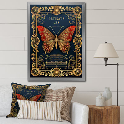 Illustration rétro d'un papillon rouge