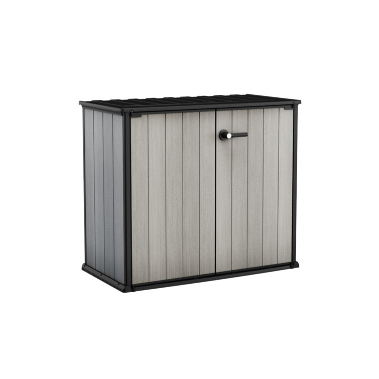 Keter Patio Store 4.6 x 4 FT Horizontal Resin Outdoor Storage Shed with Lockable Double Doors, Grey