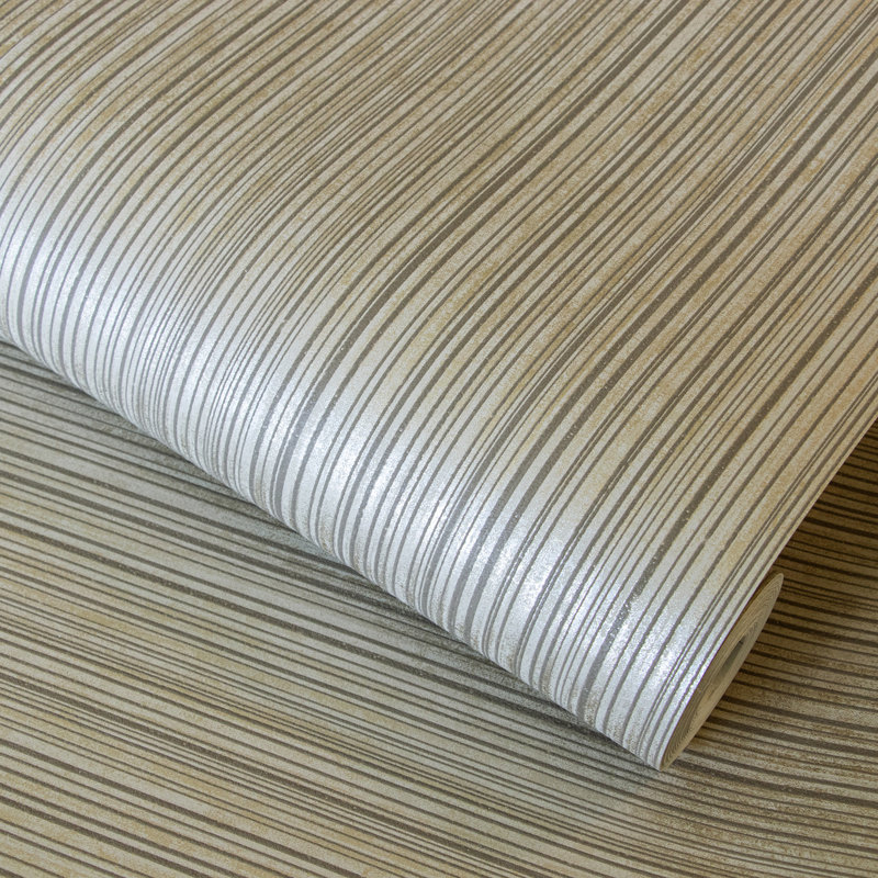 Akevia Jupiter Metallic Stripe 10.05m x 53cm Wallpaper Roll, Sand Beige