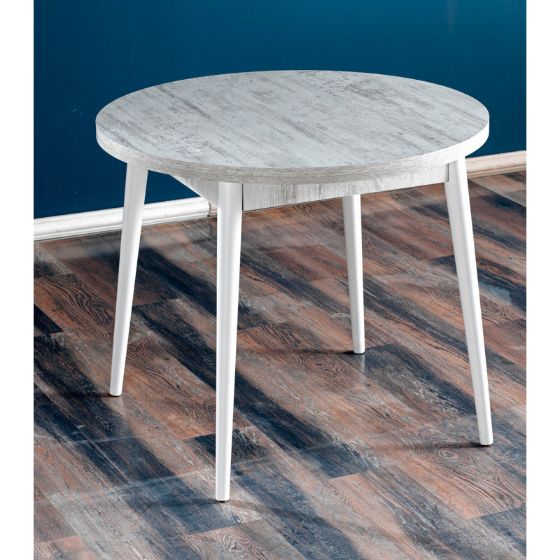 Modern Round Dining Table with Wooden Legs, Antique & White Finish, 35.4 x 35.4 x 30.5 inches | 100% Melamine Coated Particle Board, Thickness: 0.7 inches | Stylish & Functional Design for Dining Rooms & Kitchens