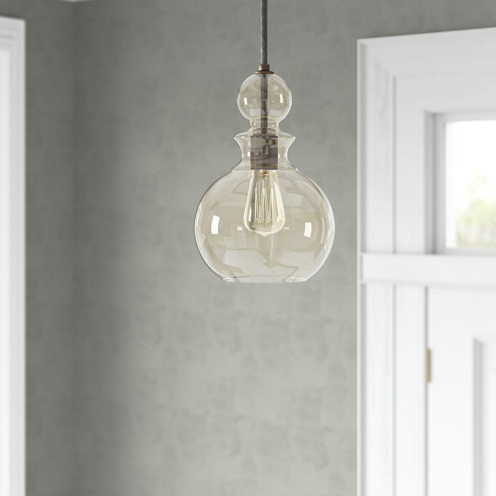 Theron Single Light Glass Dimmable Pendant, Antique Bronze, Champagne