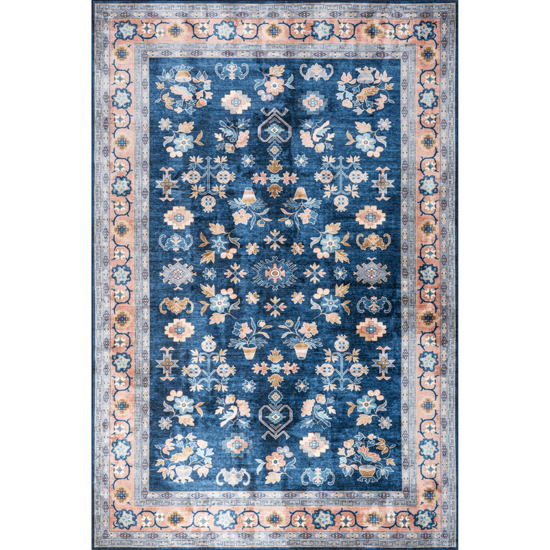 Capac SplashGuard Traditional Medallion Machine Washable Area Rug, Rectangle 5' x 8'
