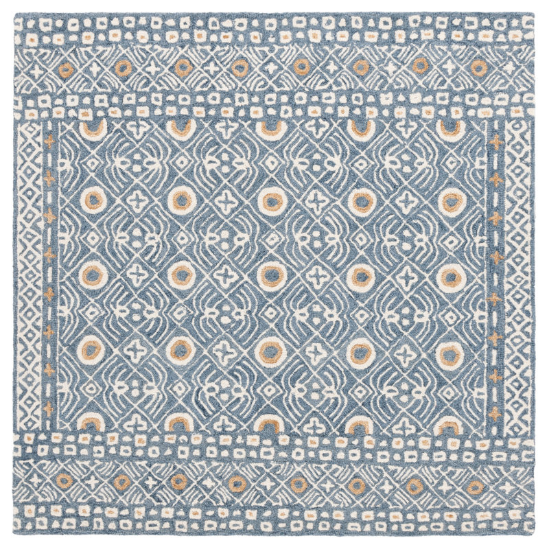 Mallisa Hand Tufted Wool/Cotton Geometric Rug in Blue, Square 5'