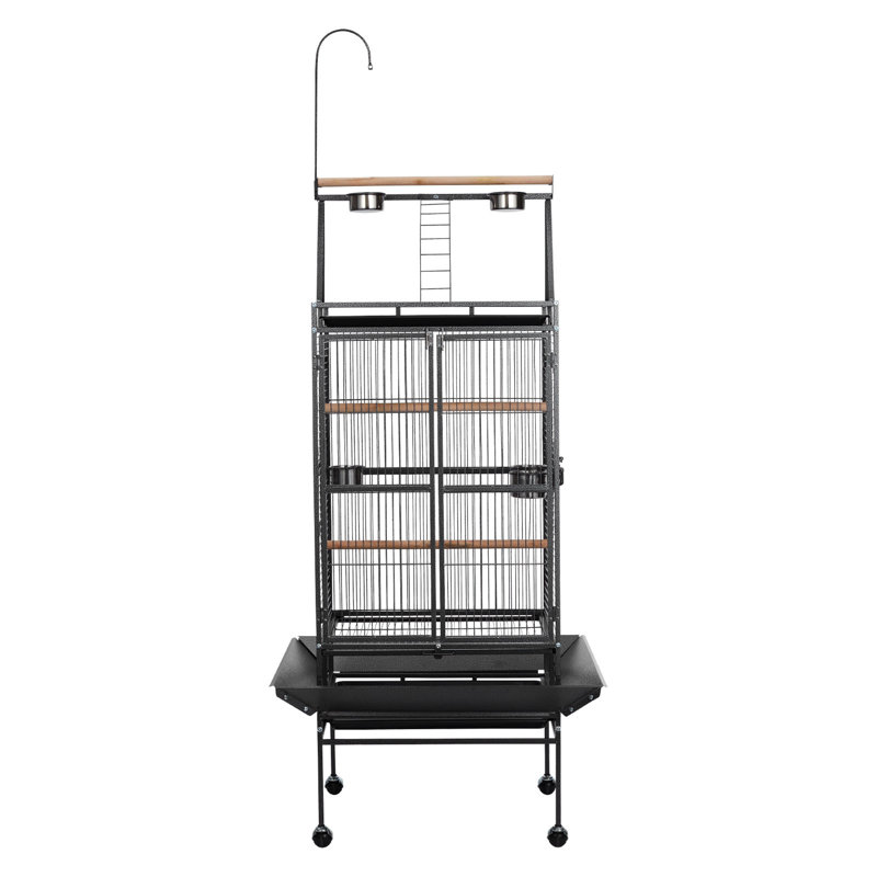 Cage à oiseaux, 32,7 x 31,1 x 82,7 pouces, toit plat ouvert, cage à oiseaux en fer forgé avec perchoirs, plateau coulissant, mangeoires en plastique, pour cockatiel, perruche moine, perroquet Amazon, perroquet gris d'Afrique