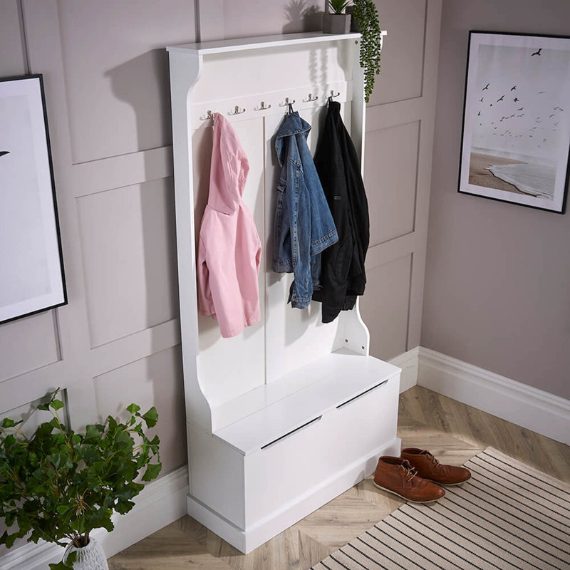 Adame Hallway Tree with Storage Bench, White