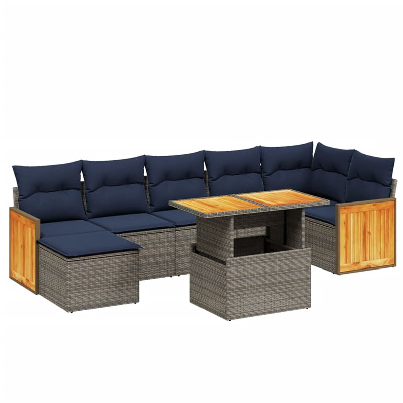  Ensemble de canapé de patio 8 pièces avec coussins en rotin de polyester, Gris, Bleu