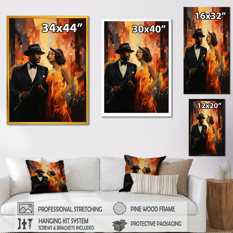 Black Harlem Renaissance Jazz Couple - art mural Harlem Renaissance, Toile tendue, H 20 po x l 12 po