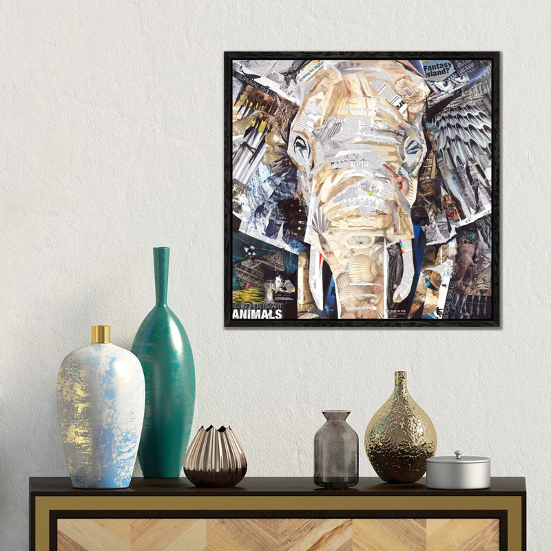 Elephant's Gaze by James Grey - Painting on Canvas, 45.72 cm H x 45.72 cm W, Black Floater Framed