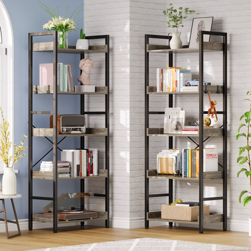 Grijalva DIY Detachable Etagere Bookcase with 4 Hooks, Gray, 63" H x 57.6" W x 9.8" D