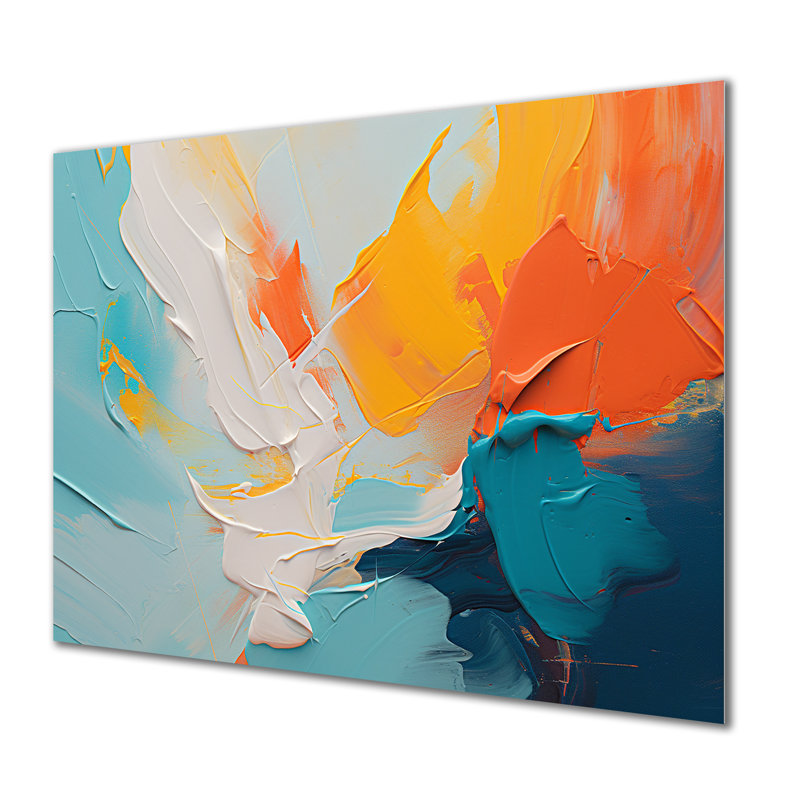 «Blue and Orange Paint Expression 2», art mural abstrait en métal MT134518, H 12 po x l 20 po x P 1 po