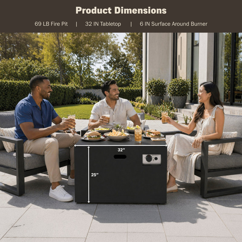 Table de foyer d'extérieur 32 po, Black