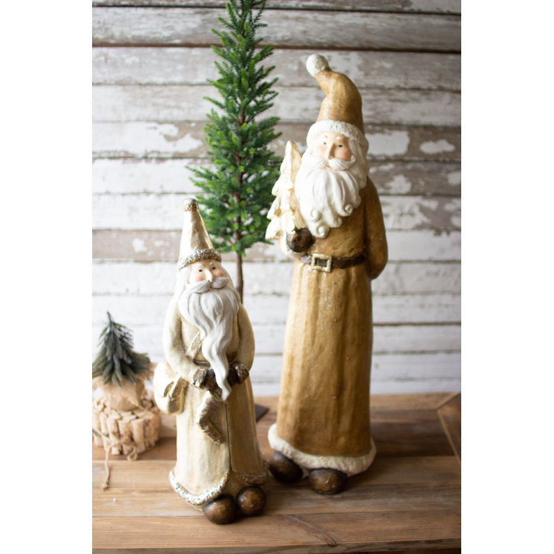 Ensemble de 2 figurines de père Noël en résine Kalalou peintes en or, H 9,25 po