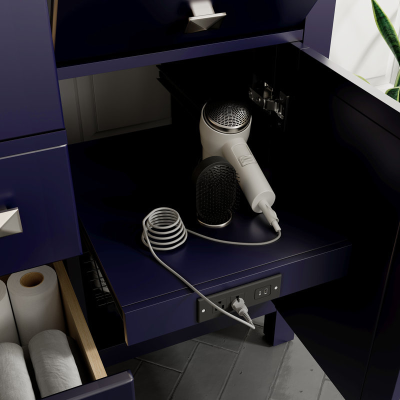 Meuble-lavabo 32 po Gritton avec pieds métalliques noirs, Bleu