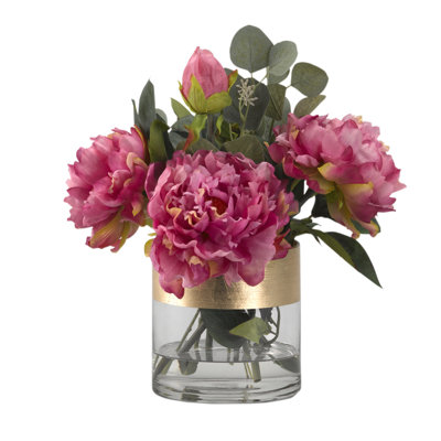 Arrangement floral pivoines dans un vase en verre