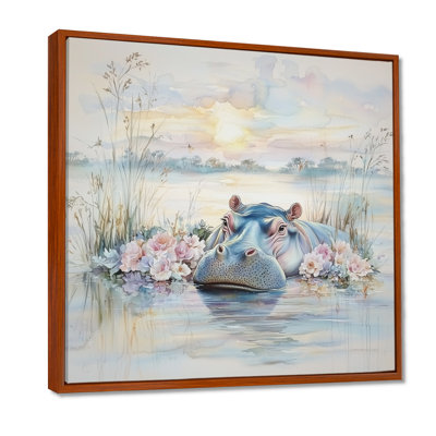 Fleur hippopotame au coucher du soleil - art mural salon hippopotame