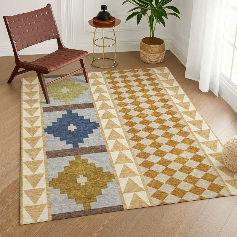 Machine Washable Indoor/Outdoor Chantille ACN2522 Southwest Rug, Rectangle 2'6" x 3'10", Copper