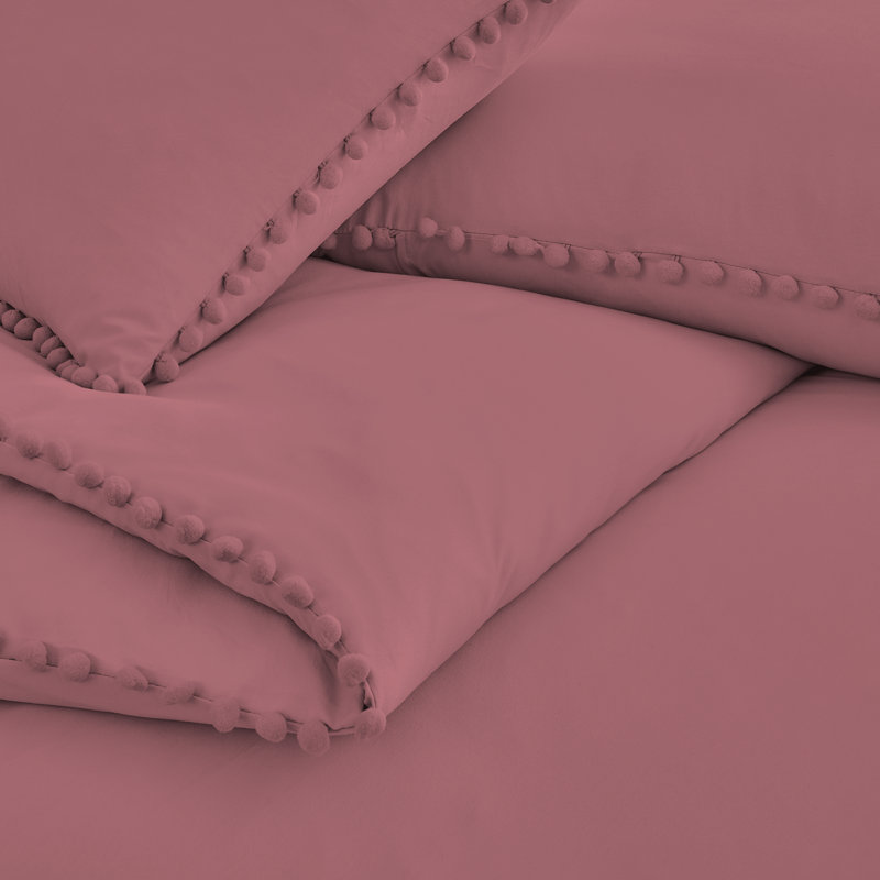 Pom Pom Oversized Microfiber Duvet Cover Set by Southshore Fine Linens, King/Cal. King Duvet Cover + 2 Queen Shams, Rose