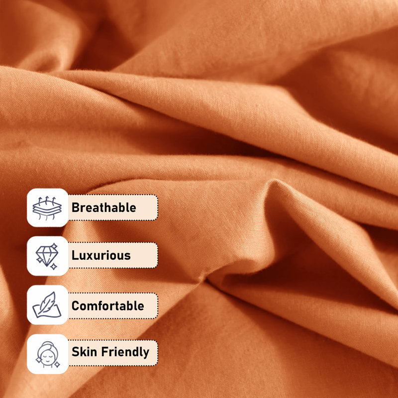 Ultra-Soft Microfiber Plain Duvet Cover Set with Matching Pillowcases - Everyday Bedding, Rust