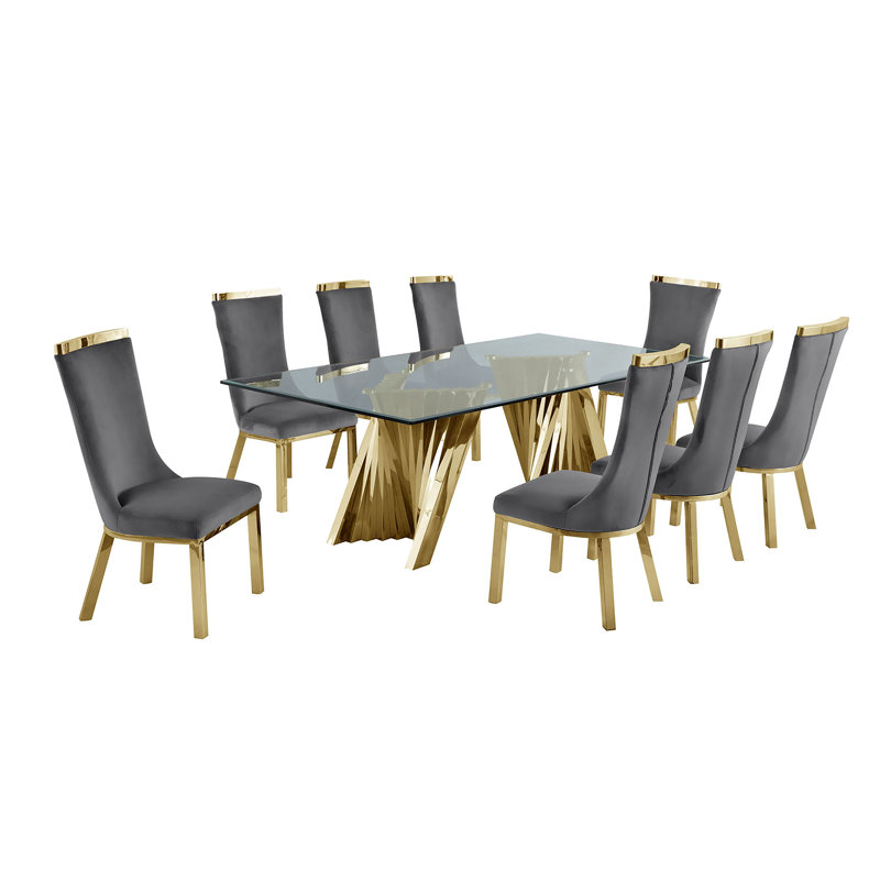8 - Person Double Pedestal Dining Set, Dark Gray