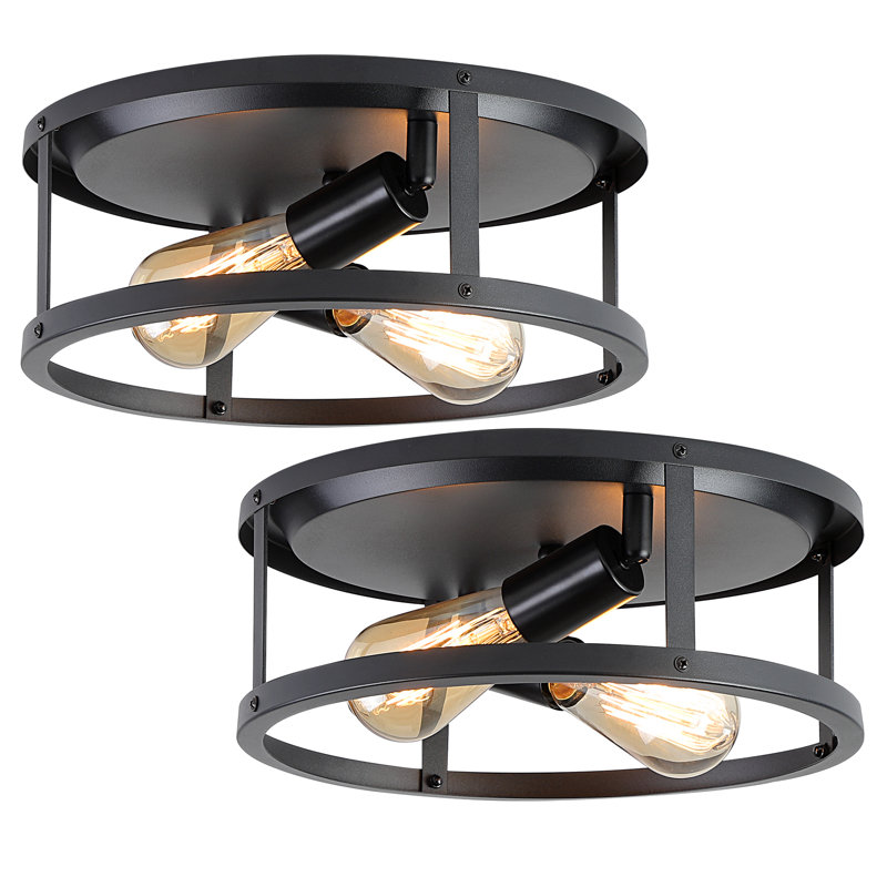 12.7 In. Farmhouse Black Flush Mount Ceiling Light Fixture with Turnable Light Cap (2-Pack), Set of 2