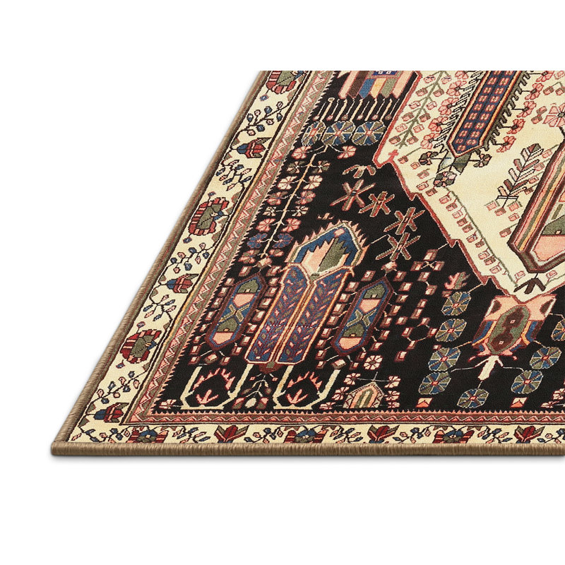 Tapis noir/jaune clair traditionnel Branigans, Rectangle 2 pi x 4 pi