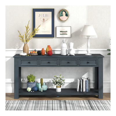 Console / canapé avec tiroirs de rangement et tablette inférieure pour le vestibule (bleu marine)