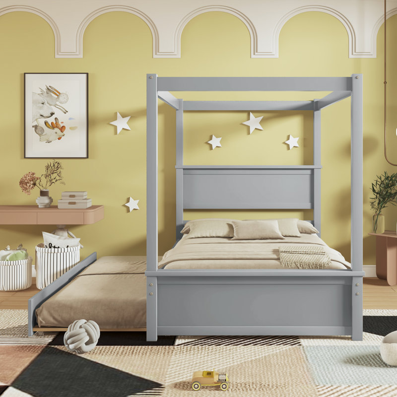 Full Platform Canopy Bed, Gray