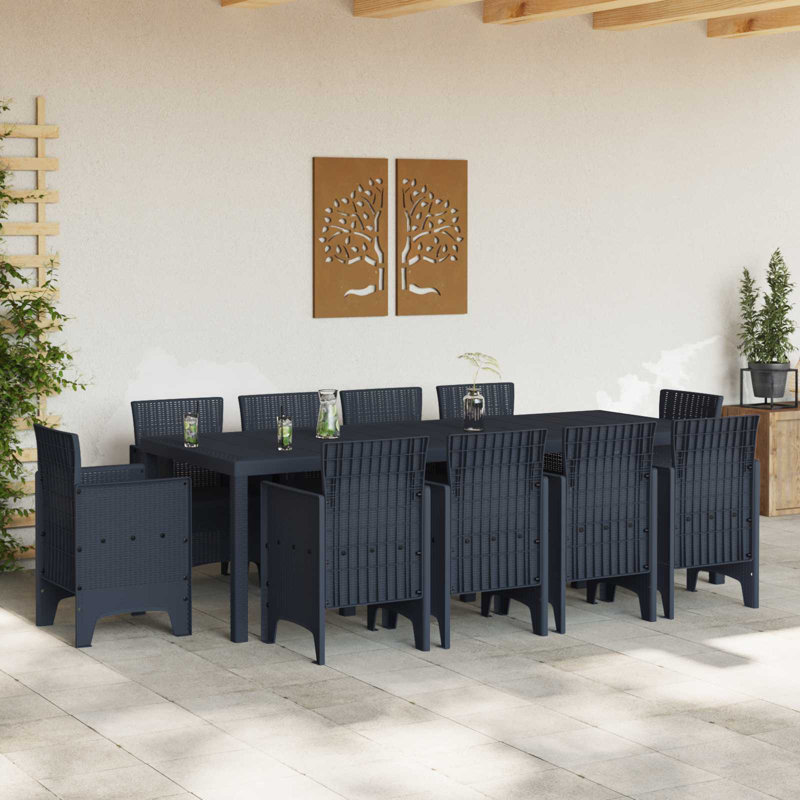 10 - Person Patio Dining Set with Rectangular Table, 73cm H x 250cm W x 100cm D