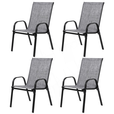 4 chaises de patio d'extérieur en tissu textilène respirant, dossier haut et accoudoirs pour le jardin, la piscine ou la plage.