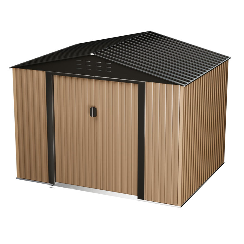 10*8FT Outdoor Storage Shed with Updated Frame Structure for Patio Garden Lawn, Brown