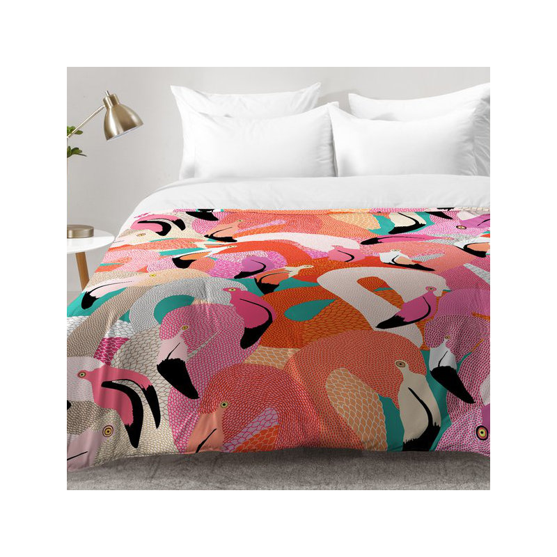 Ensemble d'édredon Flamingo Flock, Édredon pour lit simple TG + 1 taie décorative