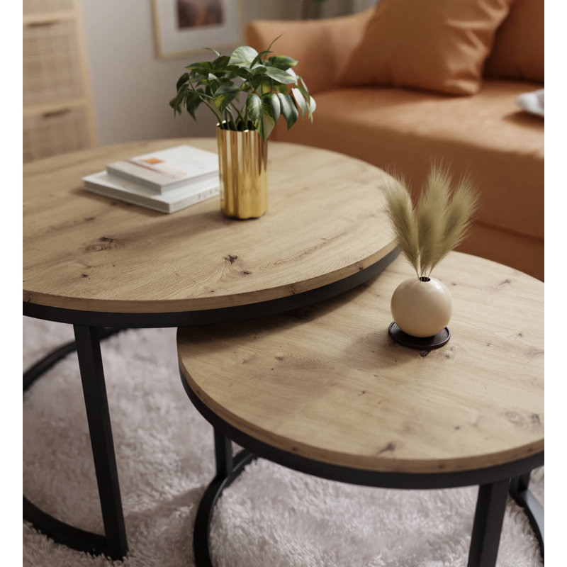 Alford Couchtisch Coffee Table Set, Black/Artisan Oak
