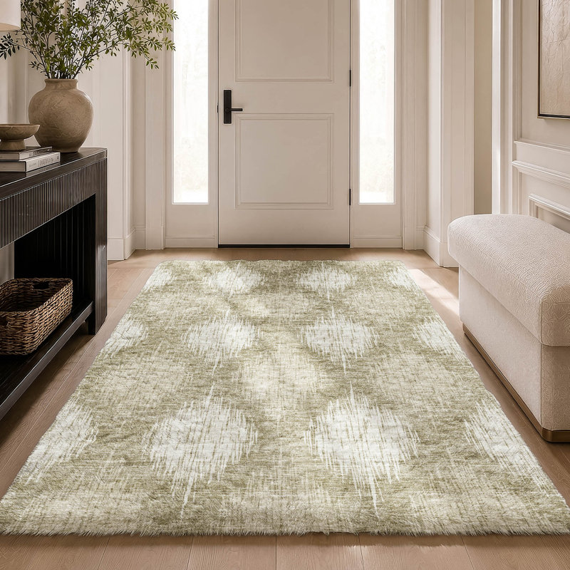 Tapis Ikat ADS849 de qualité supérieure lavable à la machine, Taupe, 10 pi x 14 pi